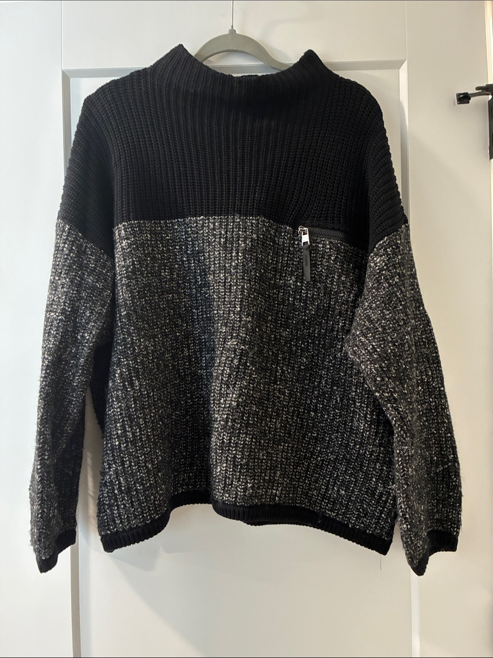 Women’s VARLEY Black & Charcoal Two-Tone Knit Sweater with Zip Detail